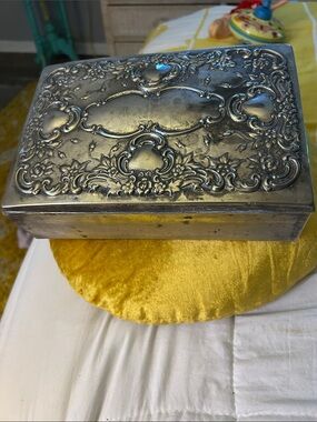 Silver Ornate Metal Jewelry Box - Decorative Trinket Storage